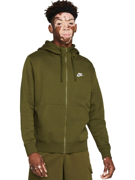 Nike Sportswear Club Ζακέτα με Κουκούλα Χακί
