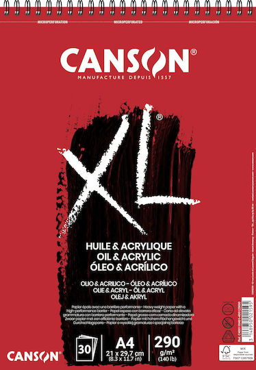 Canson Bloc de Desen Oil & Acrylic 290gsm A4 21x29.7cm 30 Foi
