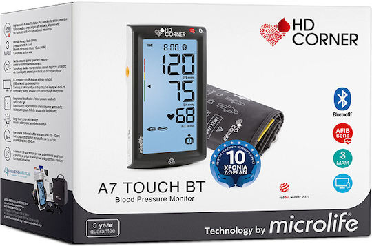Microlife HD Corner BP A7 Touch BT Electronic Arm Blood Pressure Monitor Accuracy with Arrhythmia Detection & Bluetooth