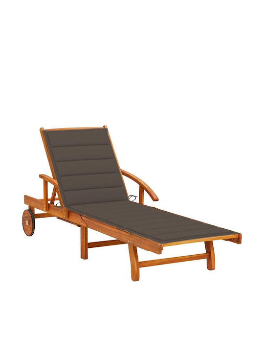 Deckchair Wooden with Cushion & Wheels Taupe 20...