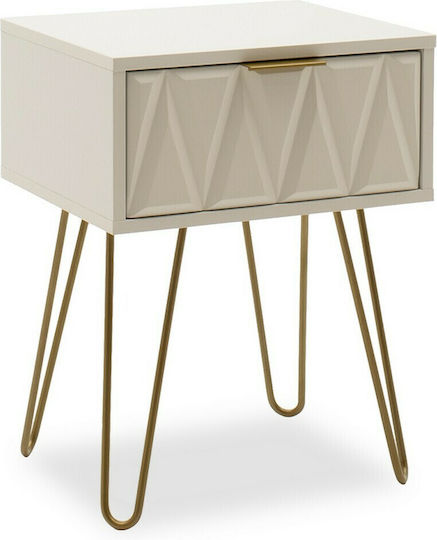 Bedside Table Isla Wooden White Painting - Gold 42x35x55cm