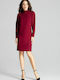 Lenitif L064 Midi Dress Long Sleeve Turtleneck Burgundy