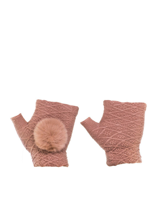 Hurtel 2 in 1 Ροζ Γυναικεία Πλεκτά Γάντια με Κομμένα Δάχτυλα