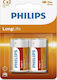 Philips LongLife Zink-Batterien Zink C 1.5V 2Stück