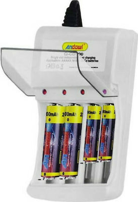 Andowl Q-CD100 Charger 4 Batteries Ni-MH Size AA/AAA in White color