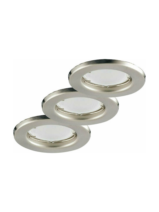 Fan Europe Matrix Ledf3 Round Metallic Recessed Ceiling Spot with GU10 Bulb Base Silver 10.5x10.5cm 3pcs