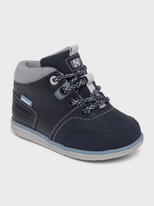 Mayoral Kids Leather Boots with Zipper Navy Blue