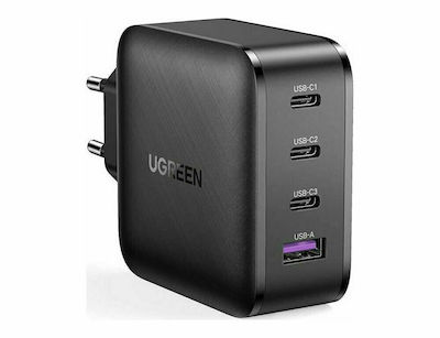 Ugreen Charger Without Cable with USB-A Port and 3 USB-C Ports 65W Power Delivery / Quick Charge 2.0 / Quick Charge 3.0 / Quick Charge 4+ / Quick Charge 4.0 Blacks (CD224)