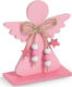 Christening Favor with Decorative Item Αγγελάκι Pink made of Wood