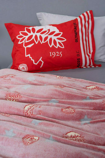 Palamaiki Κουβέρτα Fleece Olympiacos Φωσφορίζουσα Κόκκινη 160x220εκ.