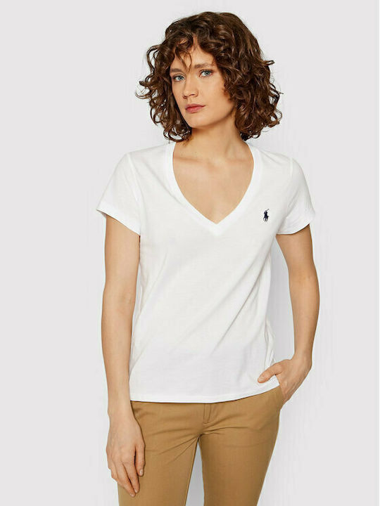 Ralph Lauren Γυναικείο T-shirt Λευκό με Λαιμόκοψη V