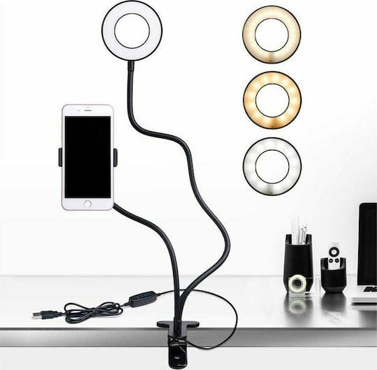 Ring Light 10cm με Επιτραπέζια Βάση Στήριξης και Βάση για Κινητό