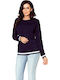 Numoco Women's Long Sleeve Sweater Navy Blue