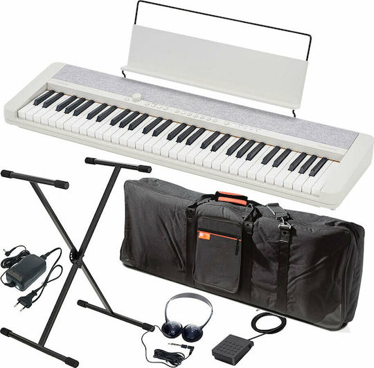 Casio Keyboard CT-S1 with 61 Dynamic Keys with Stand and Headphones White Deluxe Bundle