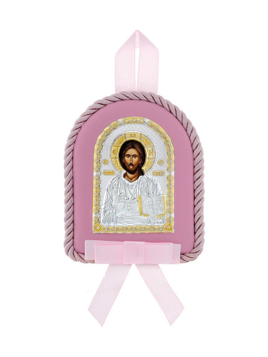 Prince Silvero Heilige Ikone Kinder Amulett mit Jesus Christus Pink aus Silber MA-D1107E-R