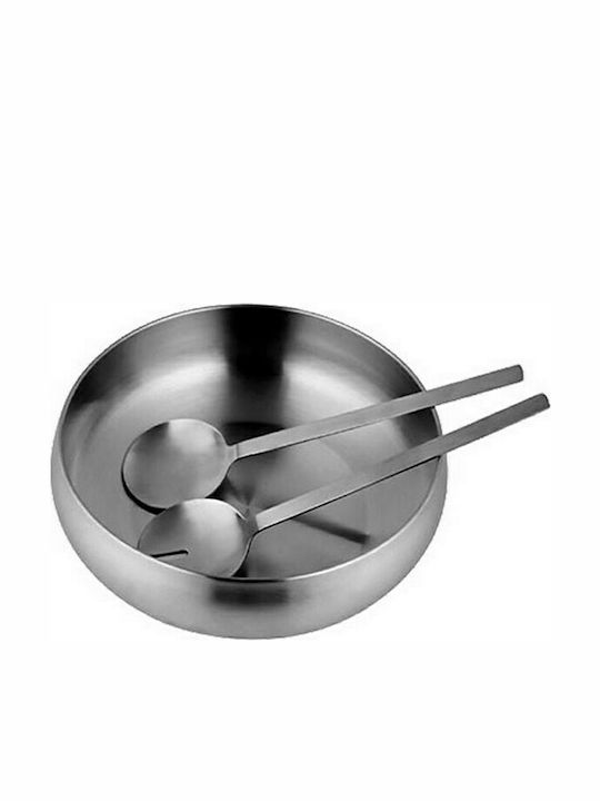 TnS Σαλατιέρα με Κουτάλες Inox Ασημί 23x23cm