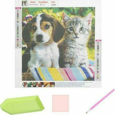 Diamond Painting Canvas Kit Ψηφιδωτό Μωσαϊκό "Γάτα & Σκύλος" 30x30cm