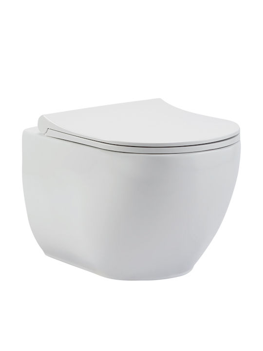 Orabella Verso Rimless Wall-Mounted Toilet that Includes Slim Soft Close Cover White