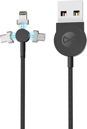 Forever Magnetic USB to Lightning / Type-C Cable Μαύρο 1.0m ()