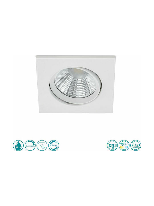 Trio Lighting Pamir Square Metallic Recessed Spot with Integrated LED and Warm White Light White 5x5cm.