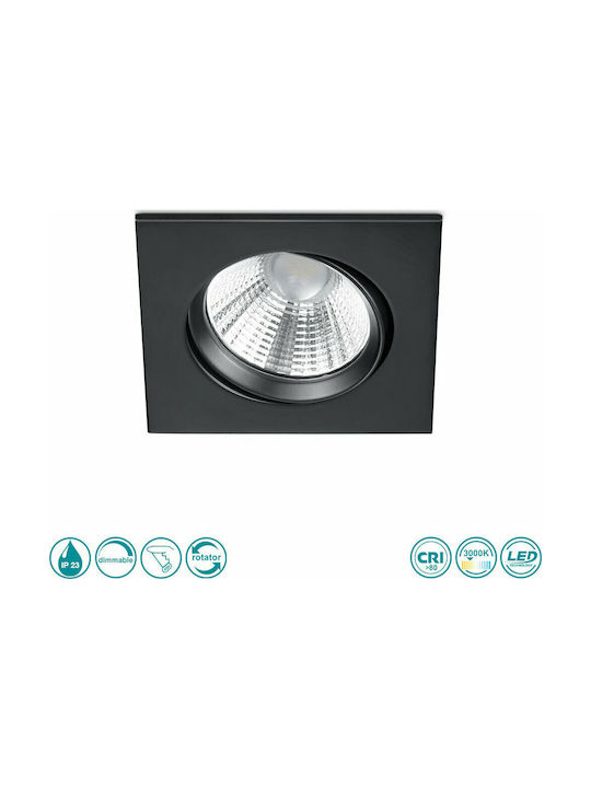 Trio Lighting Pamir Τετράγωνο Μεταλλικό Χωνευτό Σποτ με Ενσωματωμένο LED και Θερμό Λευκό Φως Μαύρο 8.5x8.5εκ.