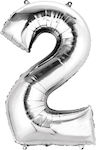 Balloon Foil Jumbo Number 2 Silver 86cm