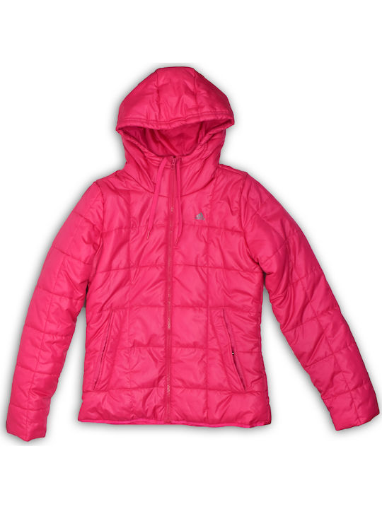 Adidas Entry Women's Short Sports Jacket for Winter with Hood Fuchsia