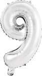 Ballon Folie Zahl 9 Silber 35cm