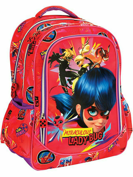 Gim Ladybug Girl Power Σχολική Τσάντα Πλάτης Δημοτικού σε Κόκκινο χρώμα 27lt