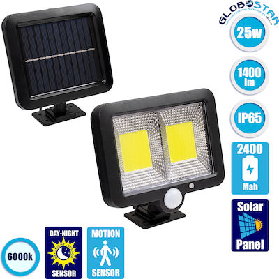 GloboStar Wasserdicht Solar LED Flutlicht 25W Kaltweiß 6000K mit Bewegungssensor und Fotoküttaro IP65