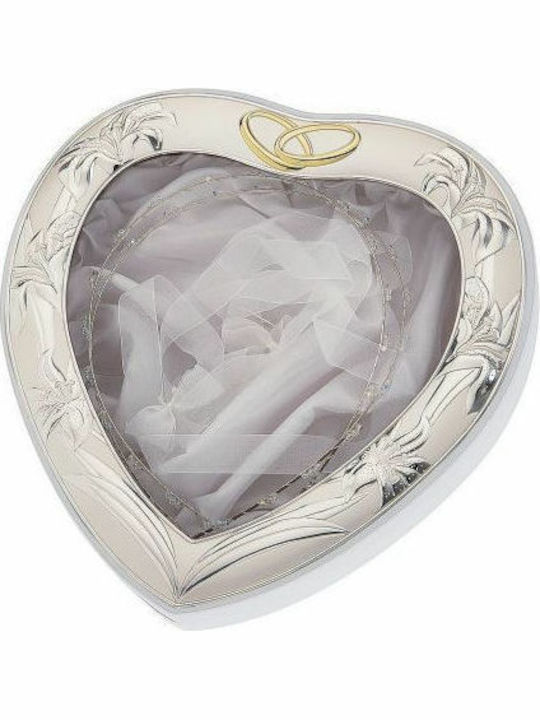 Prince Silvero Tabletop Heart Shaped Wedding Crown Case Silver/White 27x23cm
