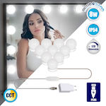 GloboStar Σετ 10 Λάμπες Φωτισμού για Καθρέφτη Μακιγιάζ LED 8W Ρυθμιζόμενο Λευκό με Τροφοδοσία USB