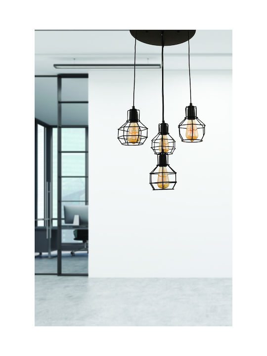 Klikareto Perro Pendant Light Black Grid for 4 Bulbs E27 45x105cm