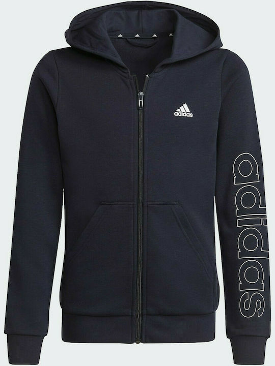 Adidas Girls Athleisure Hooded Sweatshirt Essentials with Zipper Navy Blue