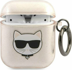Karl Lagerfeld Glitter Choupette Θήκη Σιλικόνης με Γάντζο σε Χρυσό χρώμα για Apple AirPods