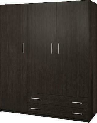 3 Тройна Врата Детски Гардероб с 2 Чекмеджета Кафяв 110x50x180см