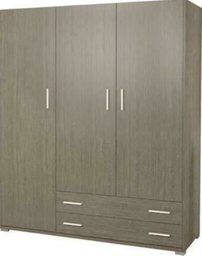 3 Тройна Врата Детски Гардероб с 2 Чекмеджета Сив 110x50x180см
