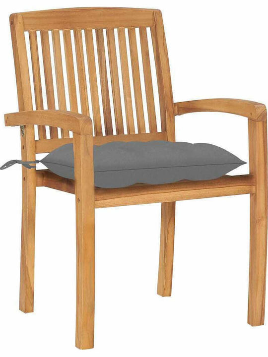 Καρέκλα Εξωτερικού Χώρου Ξύλινη με Μαξιλάρι Γκρι 2τμχ 60x57.5x90εκ.