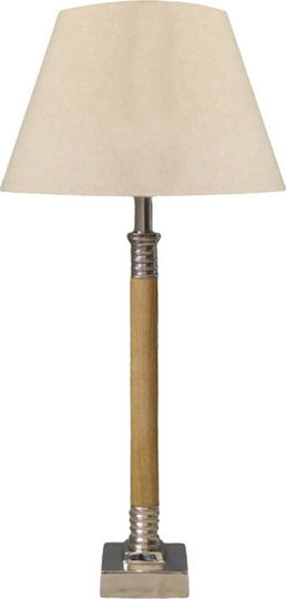 InTheBox Carmin Iris Ξύλινο Vintage Πορτατίφ LED με Μπεζ Καπέλο και Καφέ Βάση