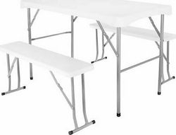 Malatec Metallic Foldable Picnic Table 113x62cm and 2 Benches 113x62cm White