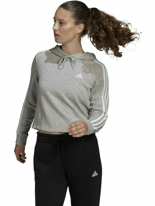 Adidas Essentials Cropped Γυναικείο Φούτερ με Κουκούλα Medium Grey Heather
