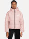 Sportswear Women's Short Puffer Jacket for Winter with Hood Pink