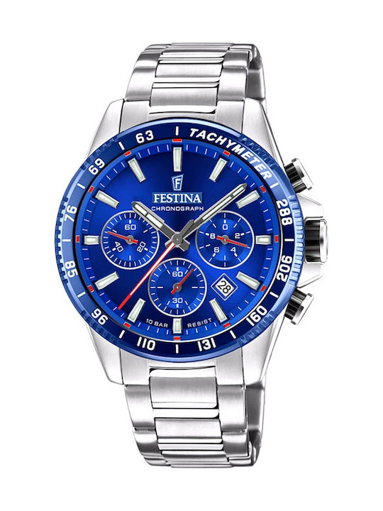 Festina Men's Watch 45mm Chronograph Battery with Silver Metal Bracelet
