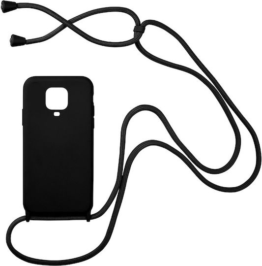 Sonique Carryhang Liquid Strap Back Cover Σιλικόνης 0.5mm με Λουράκι Μαύρο (Redmi Note 9S / 9 Pro / 9 Pro Max)