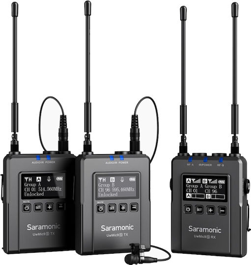 Saramonic UwMic9S Kit 2 (TX+TX+RX) Set Kabelloses Δυναμικό Mikrofon Fliegen, Gürtel Journalistisch