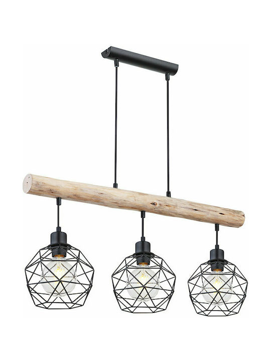 Globo Lighting Theodor Pendant Light Three-Light Rail for Socket E27 Black