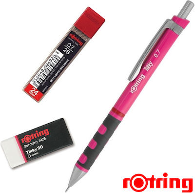 Rotring Tikky Creion mecanic de desen 0.7mm cu Radiera 3buc Neon Pink