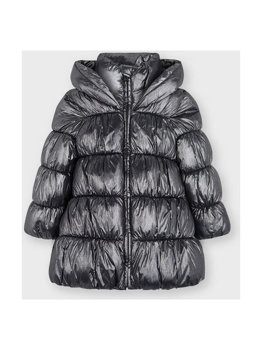 Mayoral Kids Quilted Jacket Long Hooded Silver