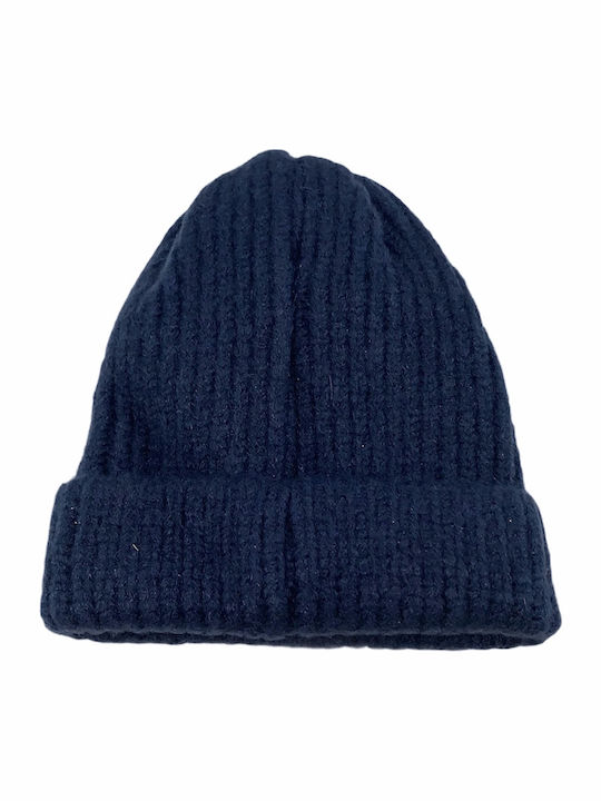 Verde Ribbed Beanie Cap Navy Blue