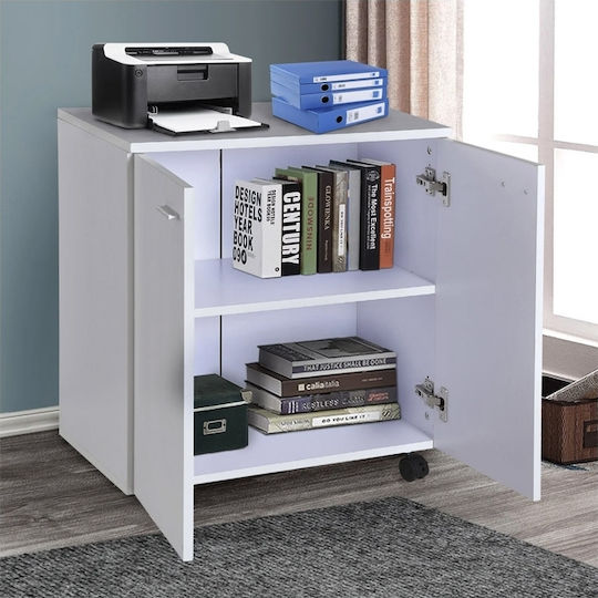 Cabinet de Birou cu roți Alb 60x35x65cm